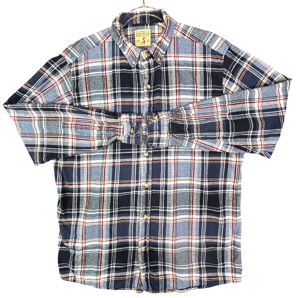 Red‎ Head Brand Co Mens Blue Plaid Flannel Button Down Shirt Large L Long Sleeve